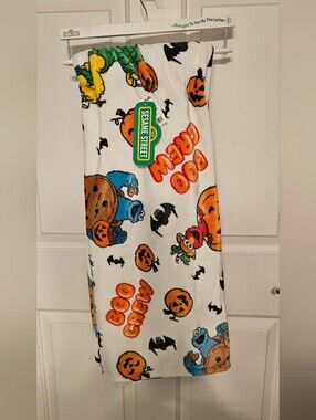Sesame Street Halloween Fleece Blanket- White, Orange, Blue, Red, Black